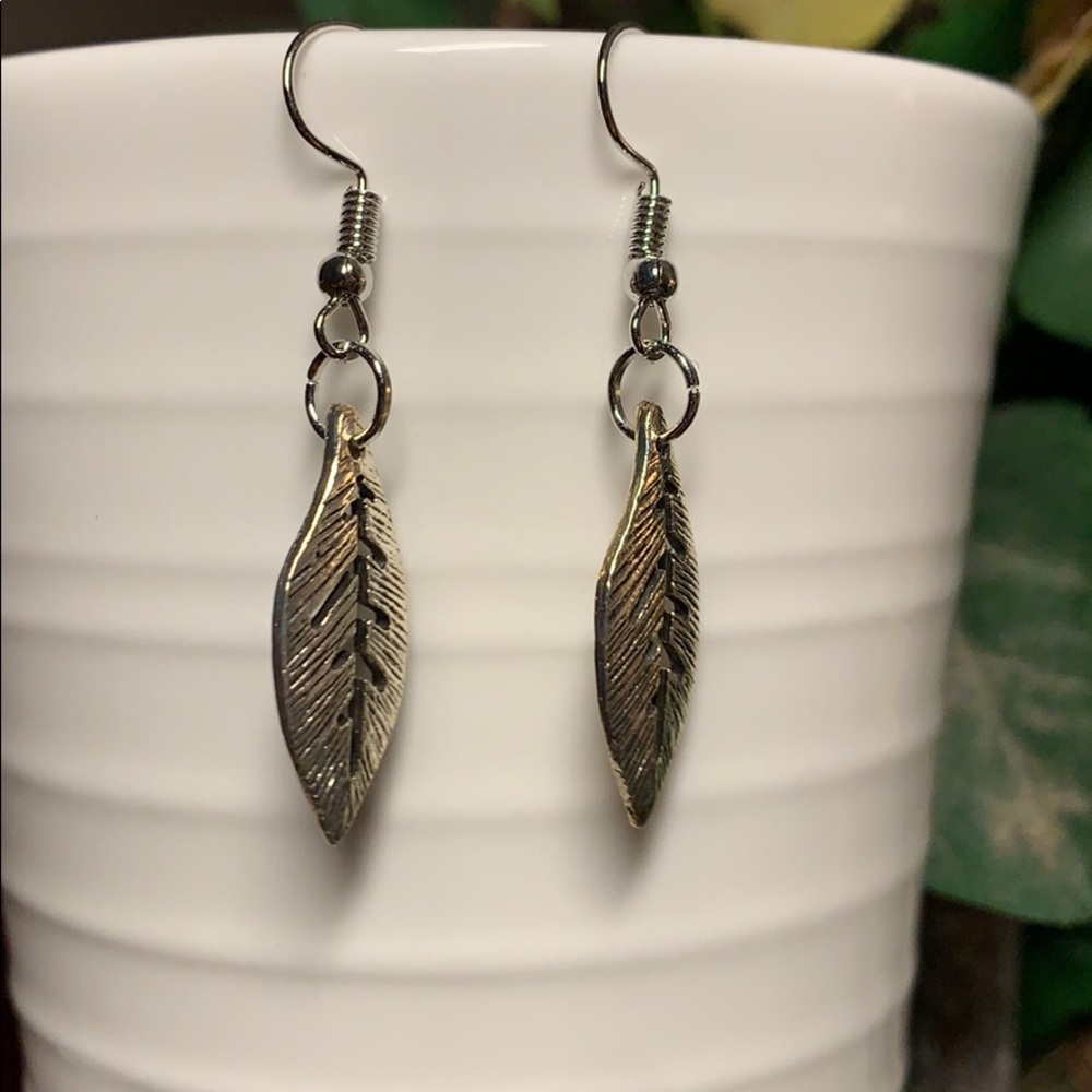 Leaf Earrings, Silver Dangling Earrings